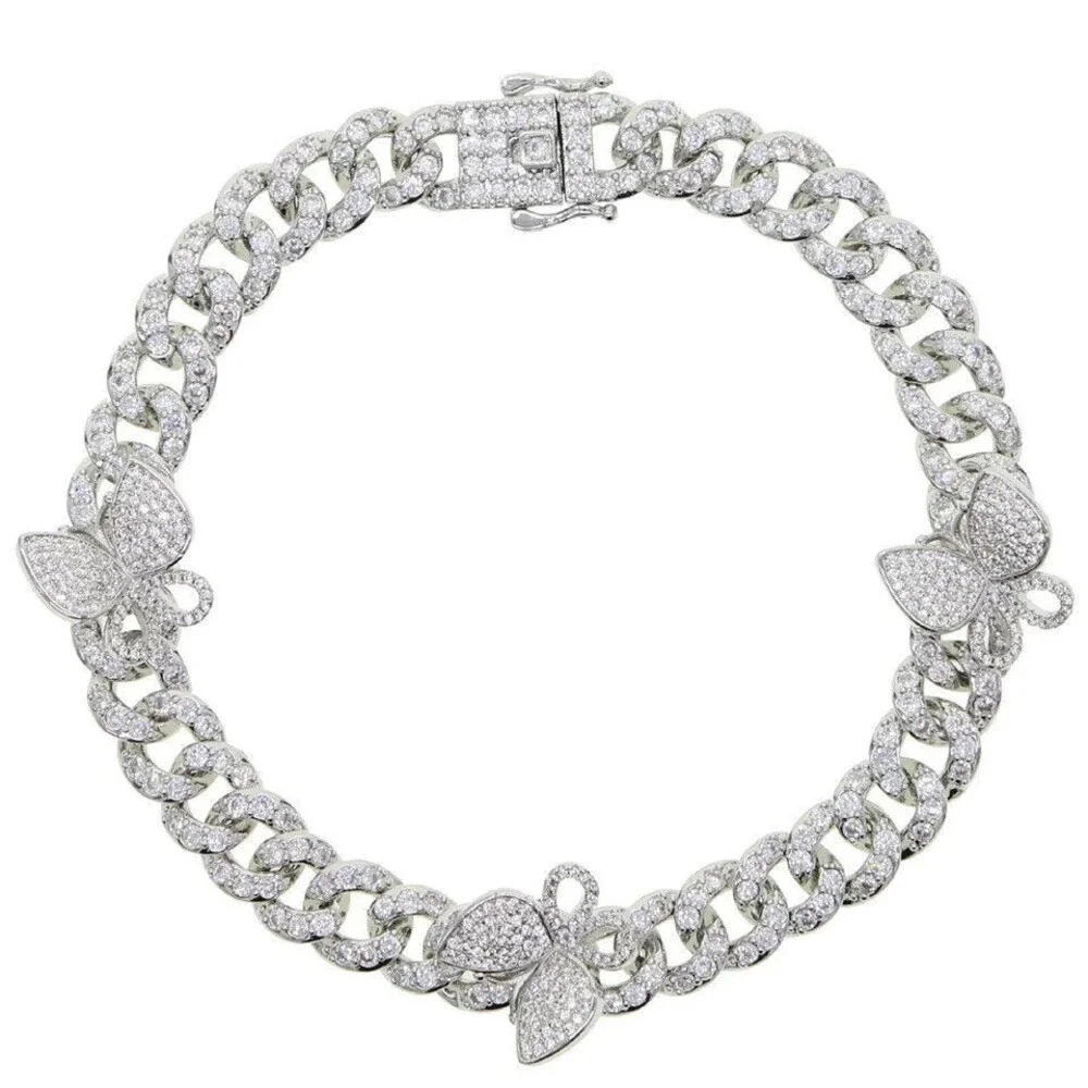 cuban butterfly anklet , butterfly cuban anklet ,Iced Out Zircon custom Color Lu